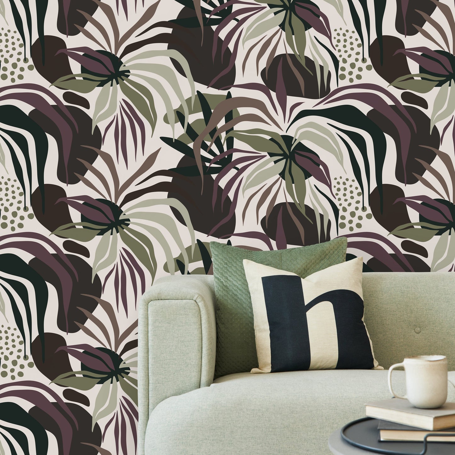 Dark Tropical Abstract Wallpaper Modern Wallpaper Peel and Stick and Traditional Wallpaper - D713