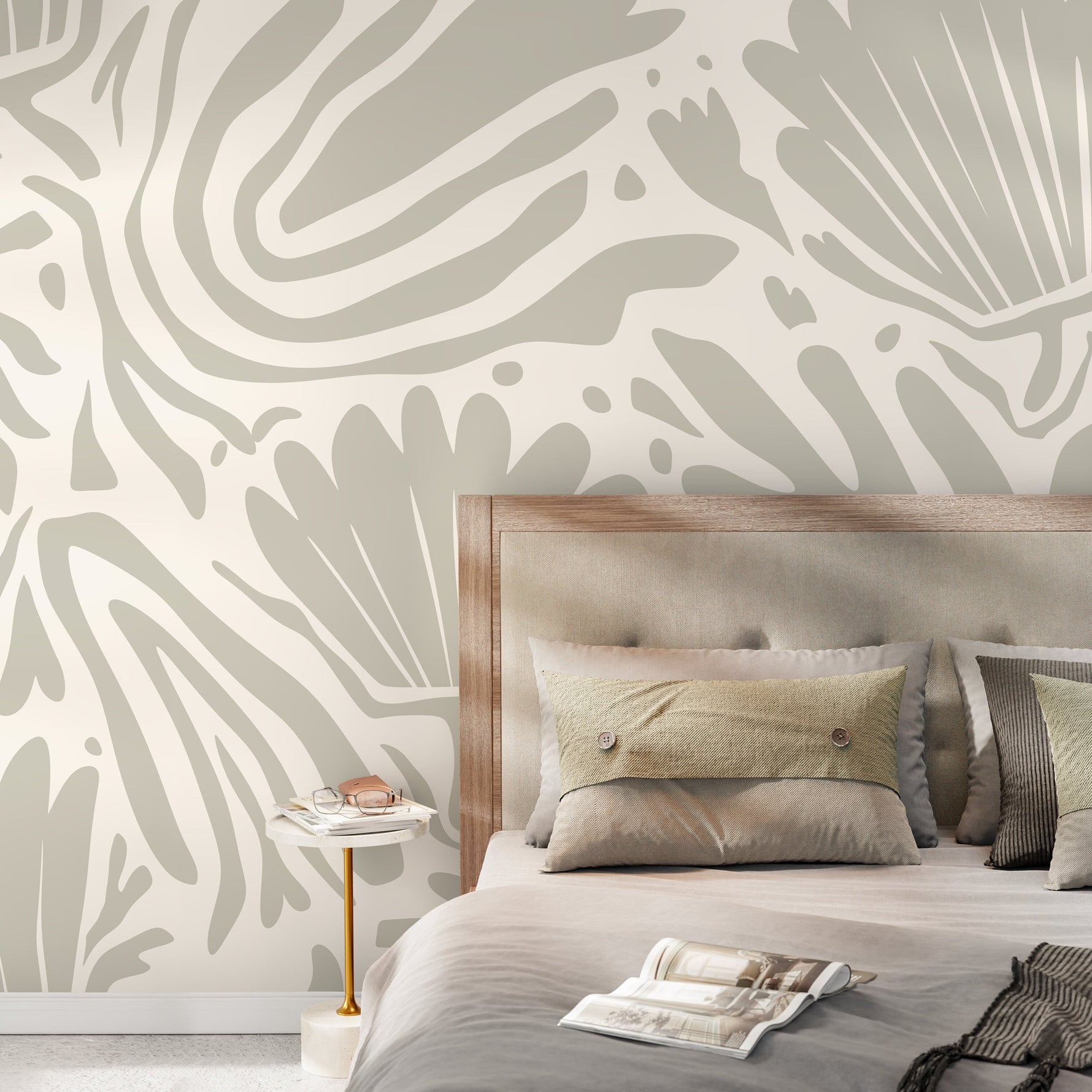 Floral and Leaves Mural Abstract Boho Wallpaper Peel and Stick and Traditional Wallpaper - D716