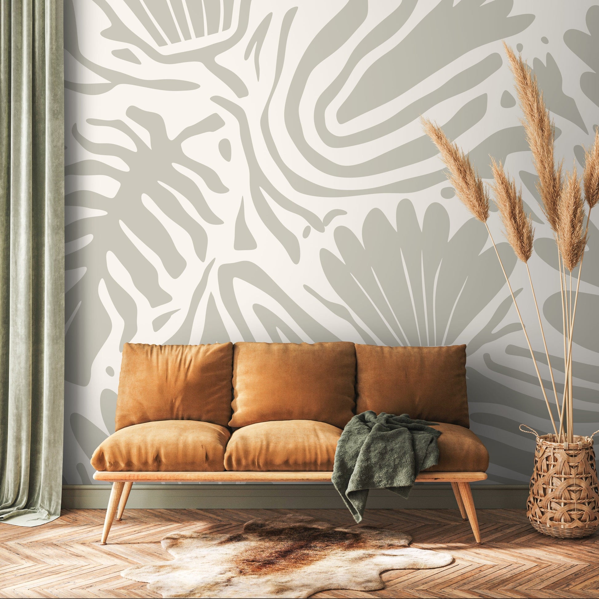 Floral and Leaves Mural Abstract Boho Wallpaper Peel and Stick and Traditional Wallpaper - D716
