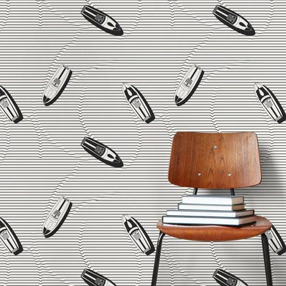 Wallpaper Peel and Stick Wallpaper Removable Wallpaper Home Decor Wall Art Wall Decor Room Decor / Black And White Boat Wallpaper - C334
