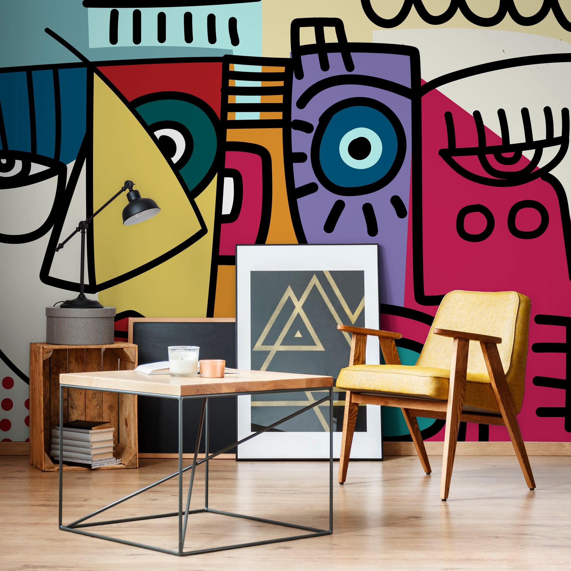 Colorful Cubism Art Wallpaper Abstract Modern Mural Peel and Stick Wallpaper Home Decor - D566