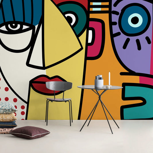 Colorful Cubism Art Wallpaper Abstract Modern Mural Peel and Stick Wallpaper Home Decor - D566