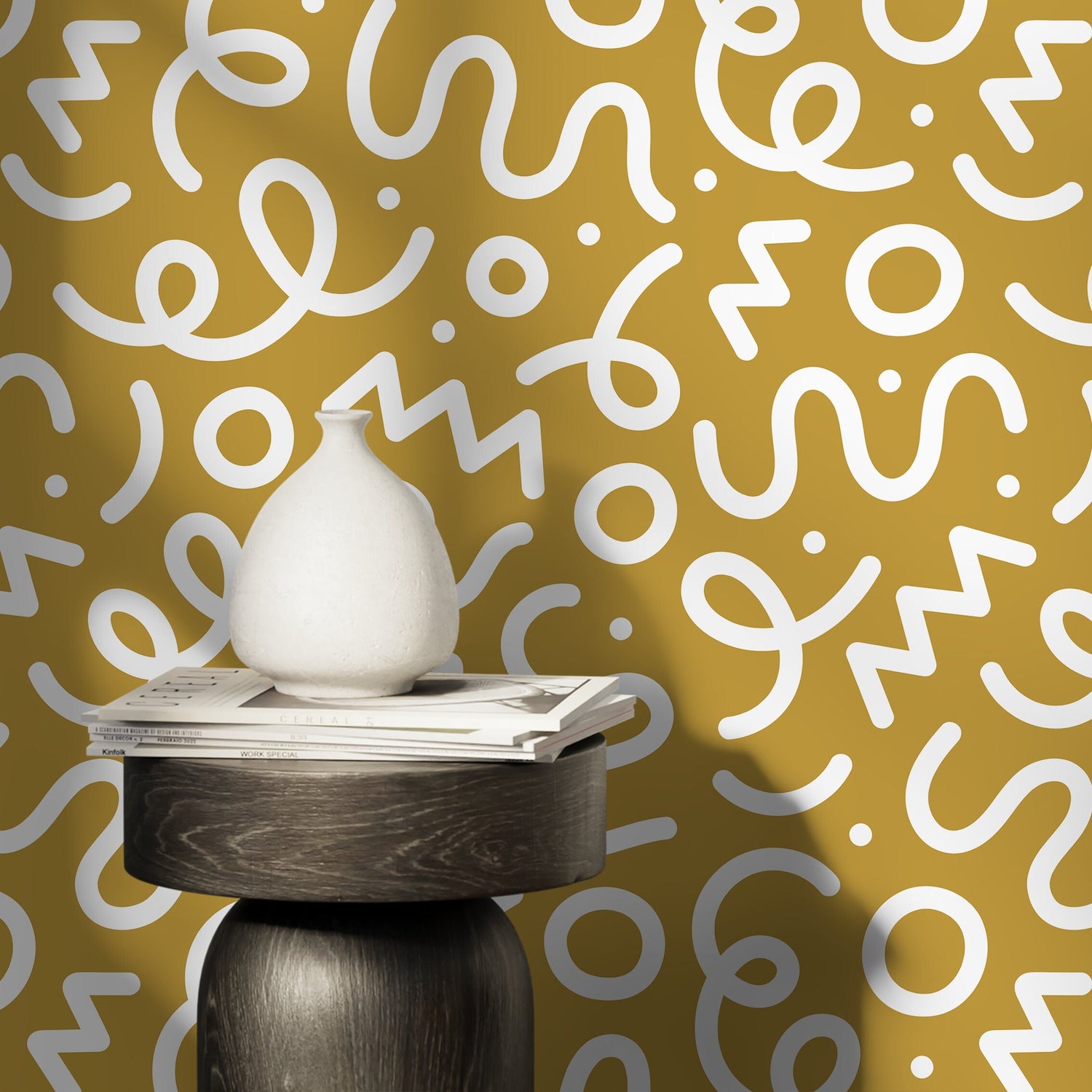 Yellow Abstract Wallpaper Modern Wallpaper Peel and Stick Wallpaper Home Decor - D574