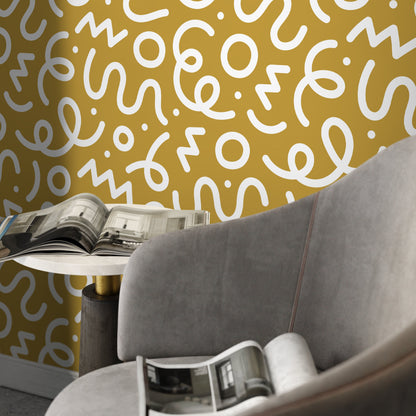 Yellow Abstract Wallpaper Modern Wallpaper Peel and Stick Wallpaper Home Decor - D574