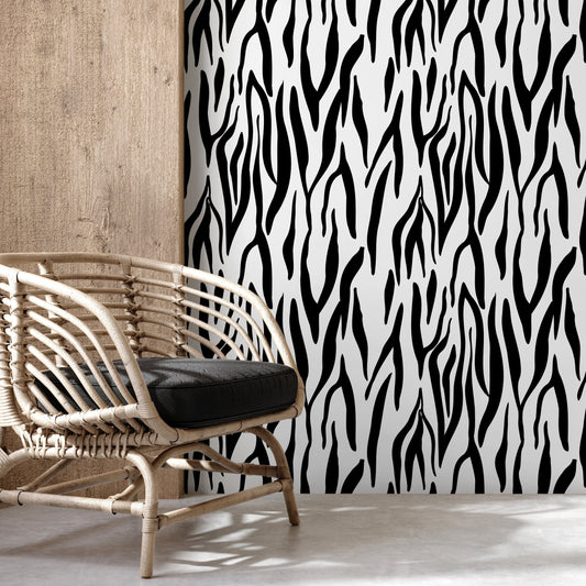 Black and White Abstract Leaf Wallpaper Modern Wallpaper Peel and Stick and Traditional Wallpaper - D607