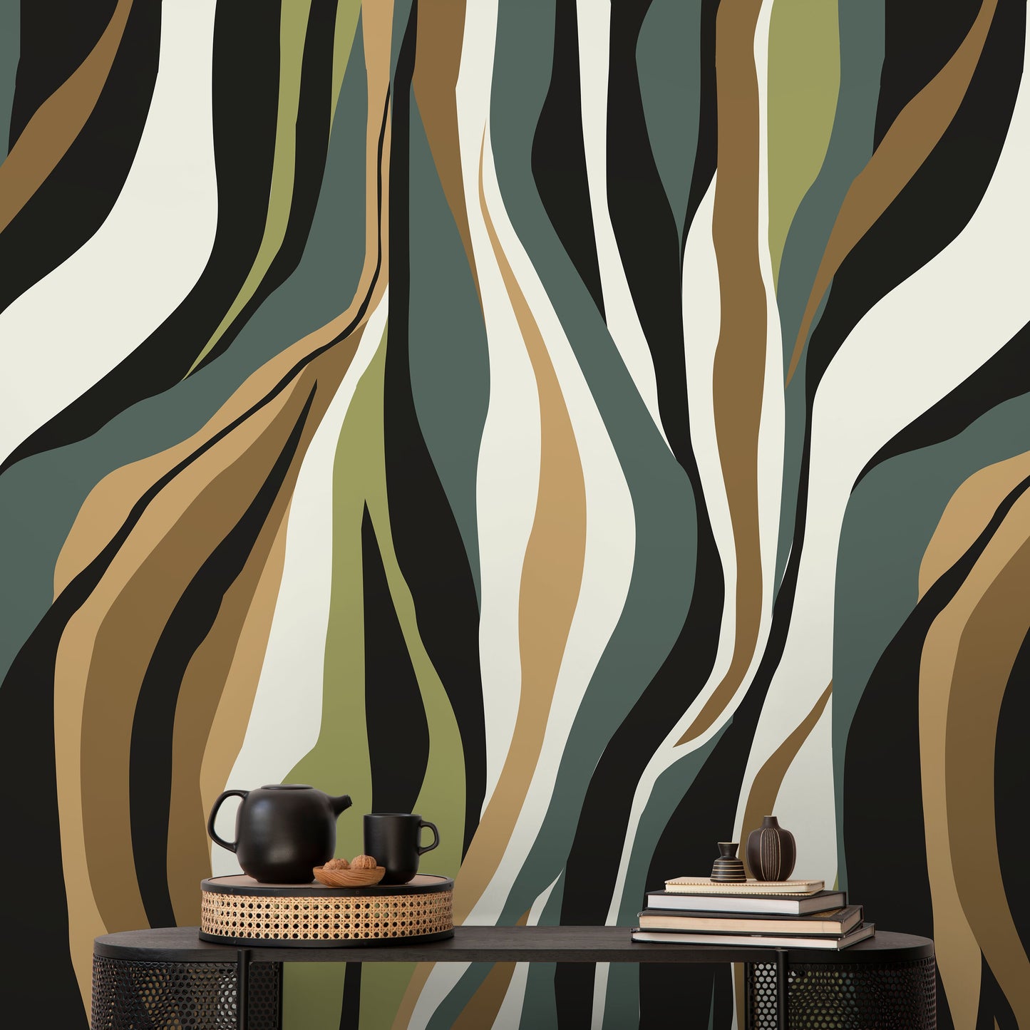 Modern Abstract Waves Wallpaper Maximalist Wallpaper Peel and Stick and Traditional Wallpaper - D613
