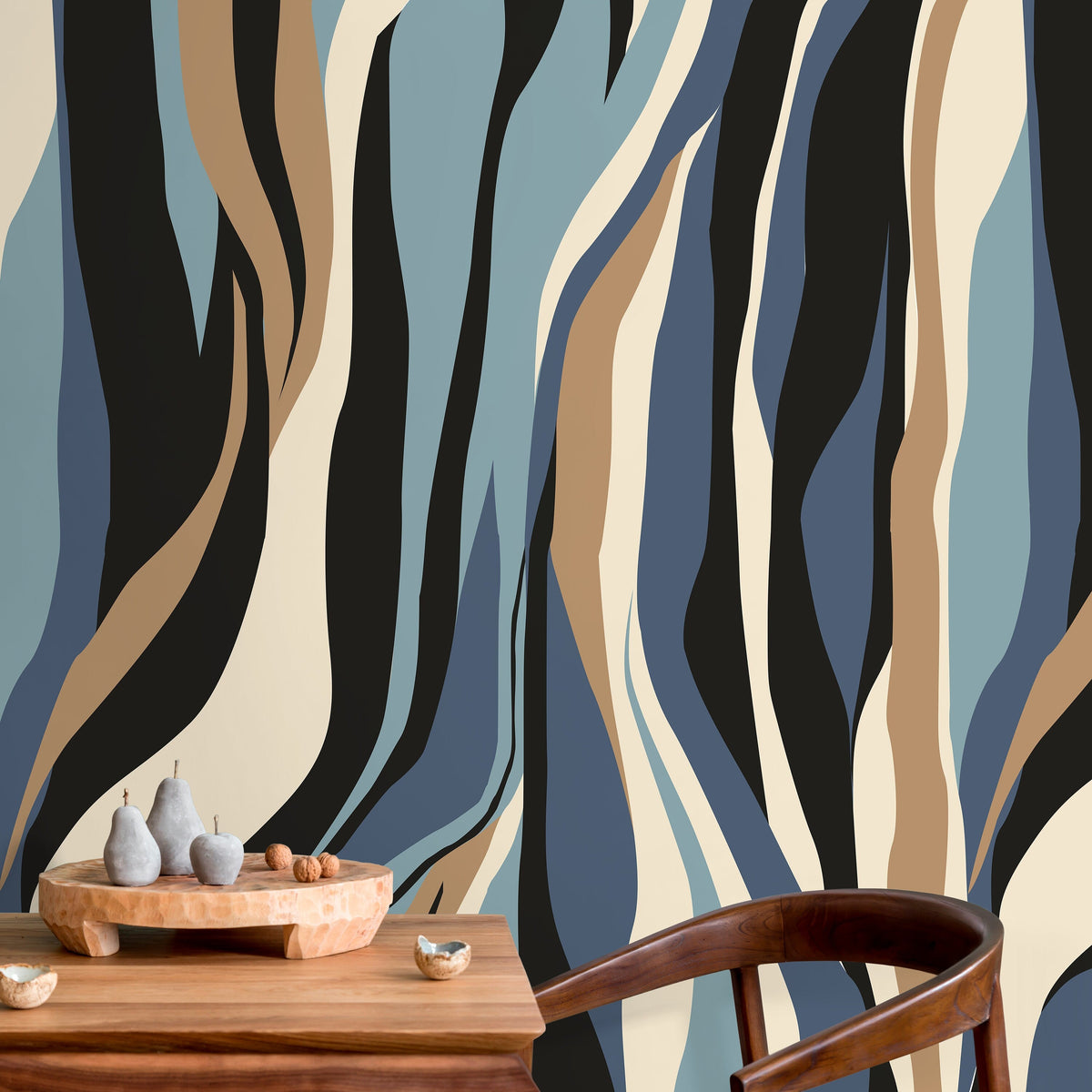 Abstract Waves Wallpaper Contemporary art Wallpaper Peel and Stick and Traditional Wallpaper - D614