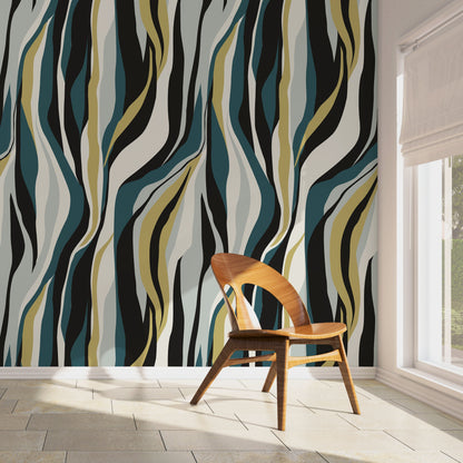 Contemporary art Wallpaper Abstract Waves Wallpaper Peel and Stick and Traditional Wallpaper - D615