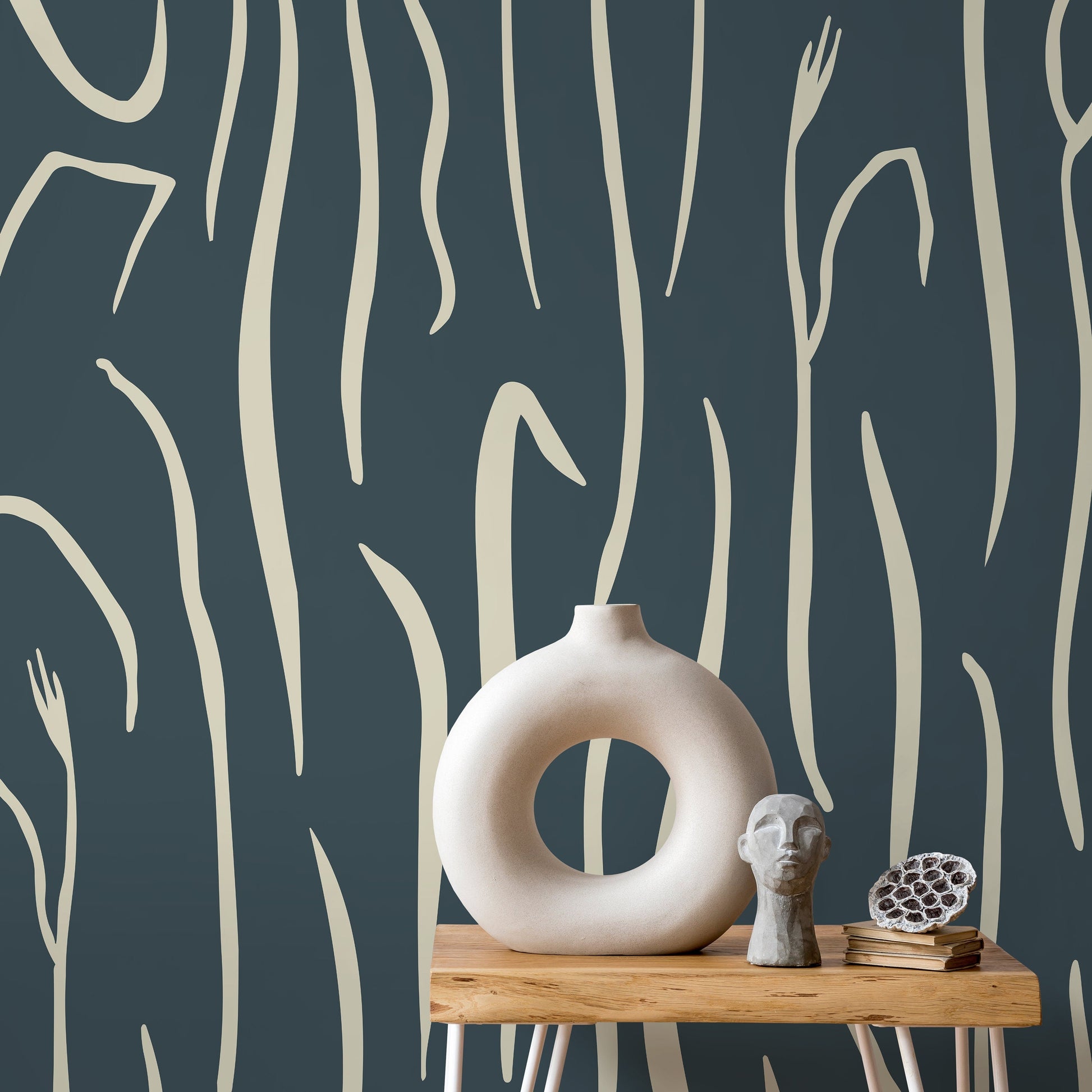 Dark green Abstract Leaf Wallpaper Boho Wallpaper Peel and Stick and Traditional Wallpaper - D618