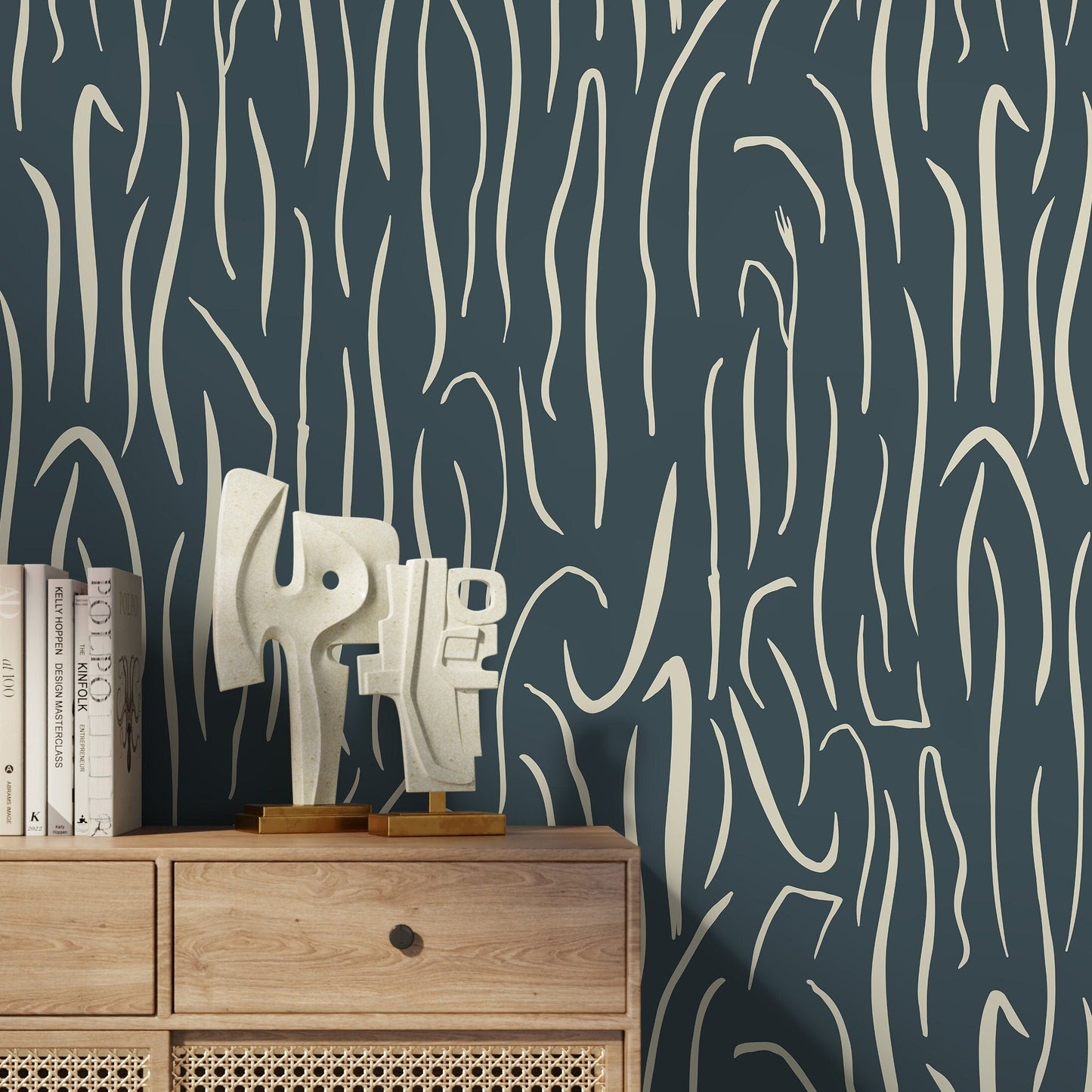 Dark green Abstract Leaf Wallpaper Boho Wallpaper Peel and Stick and Traditional Wallpaper - D618