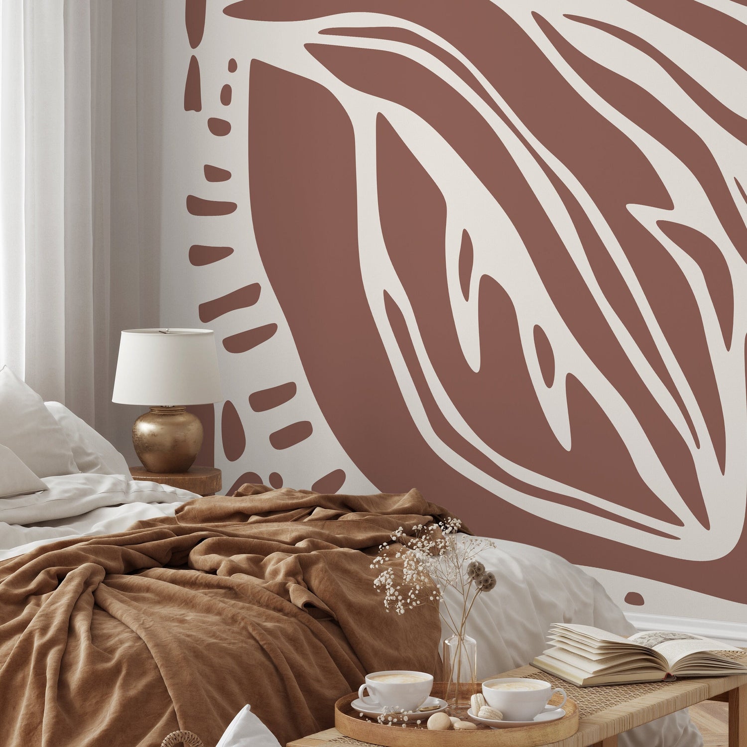 Brown Abstract Art Wallpaper Large Boho Wallpaper Peel and Stick and Traditional Wallpaper - D622