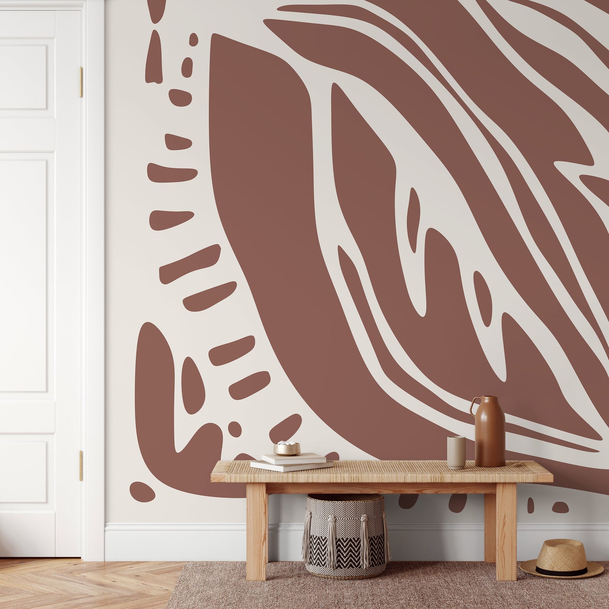 Brown Abstract Art Wallpaper Large Boho Wallpaper Peel and Stick and Traditional Wallpaper - D622