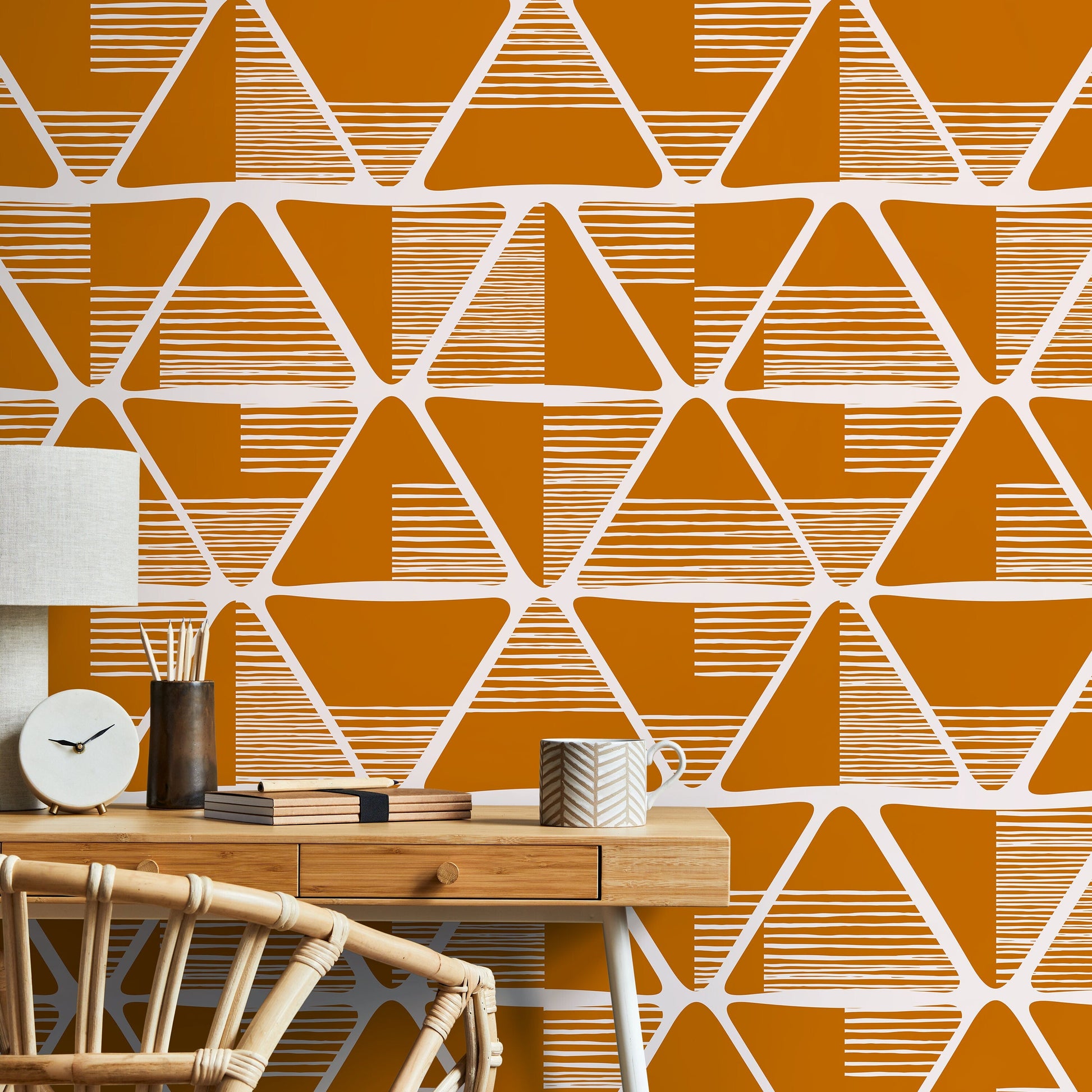 Wallpaper Peel and Stick Wallpaper Removable Wallpaper Home Decor Wall Art Wall Decor Room Decor / Orange Geometric Wallpaper - C466