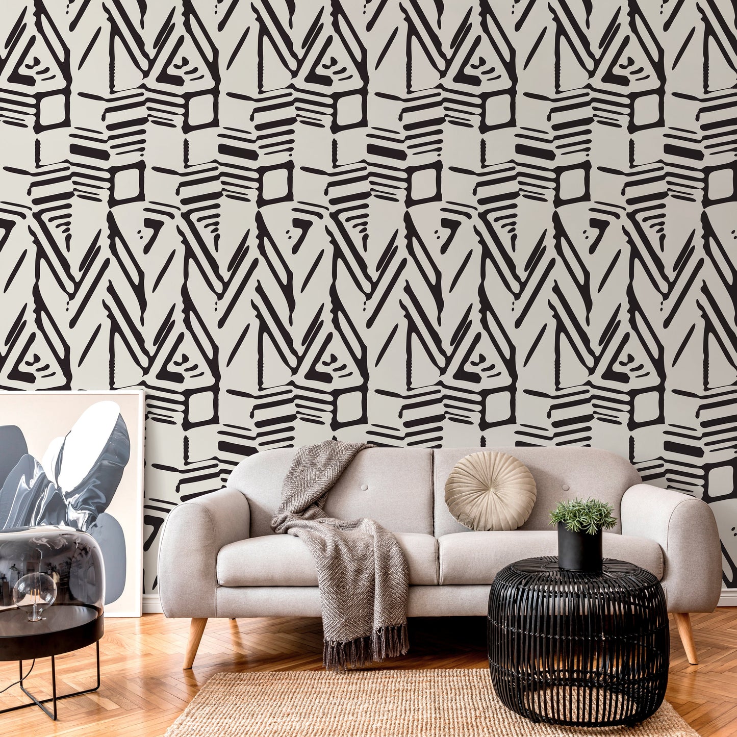 Wallpaper Peel and Stick Wallpaper Removable Wallpaper Home Decor Wall Art Wall Decor Room Decor / Black and Beige Abstract Wallpaper - C568