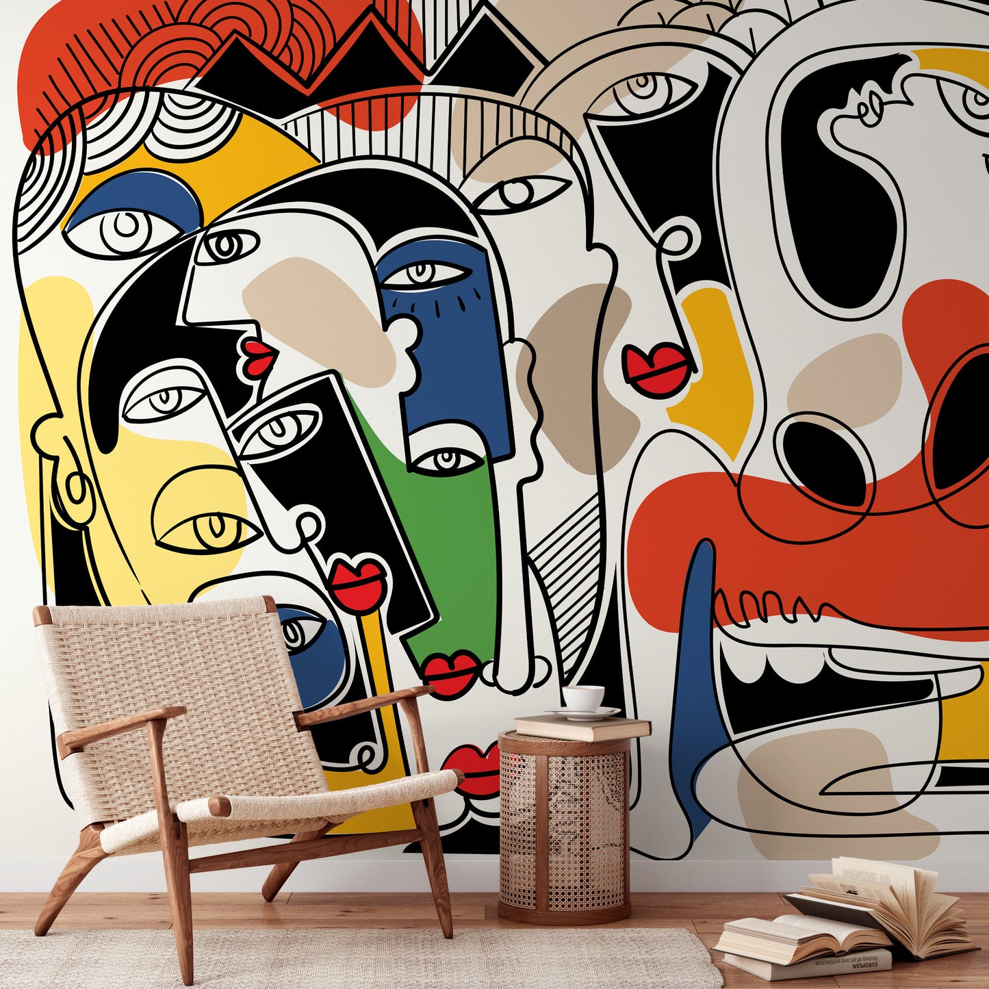 Surreal Line Art Mural Abstract Wallpaper Hand Drawing Wallpaper Peel and Stick Wallpaper Home Decor - D586
