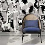 Black and Grey Line Art Mural Abstract Wallpaper Hand Drawing Wallpaper Peel and Stick Wallpaper Home Decor - D588