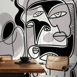 Black and Grey Line Art Mural Abstract Wallpaper Hand Drawing Wallpaper Peel and Stick Wallpaper Home Decor - D588