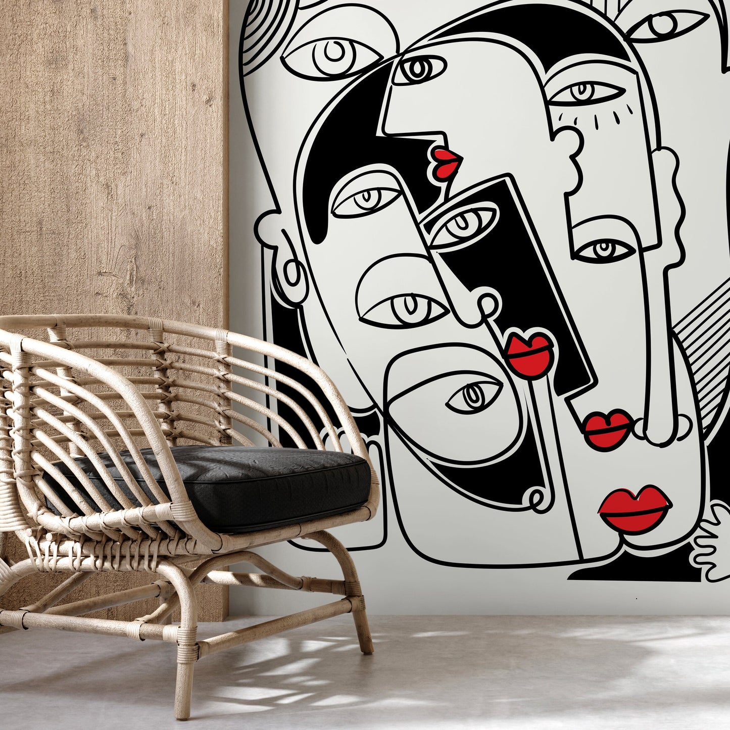 Black and White Line Art Mural Abstract Wallpaper Hand Drawing Wallpaper Peel and Stick Wallpaper Home Decor - D589