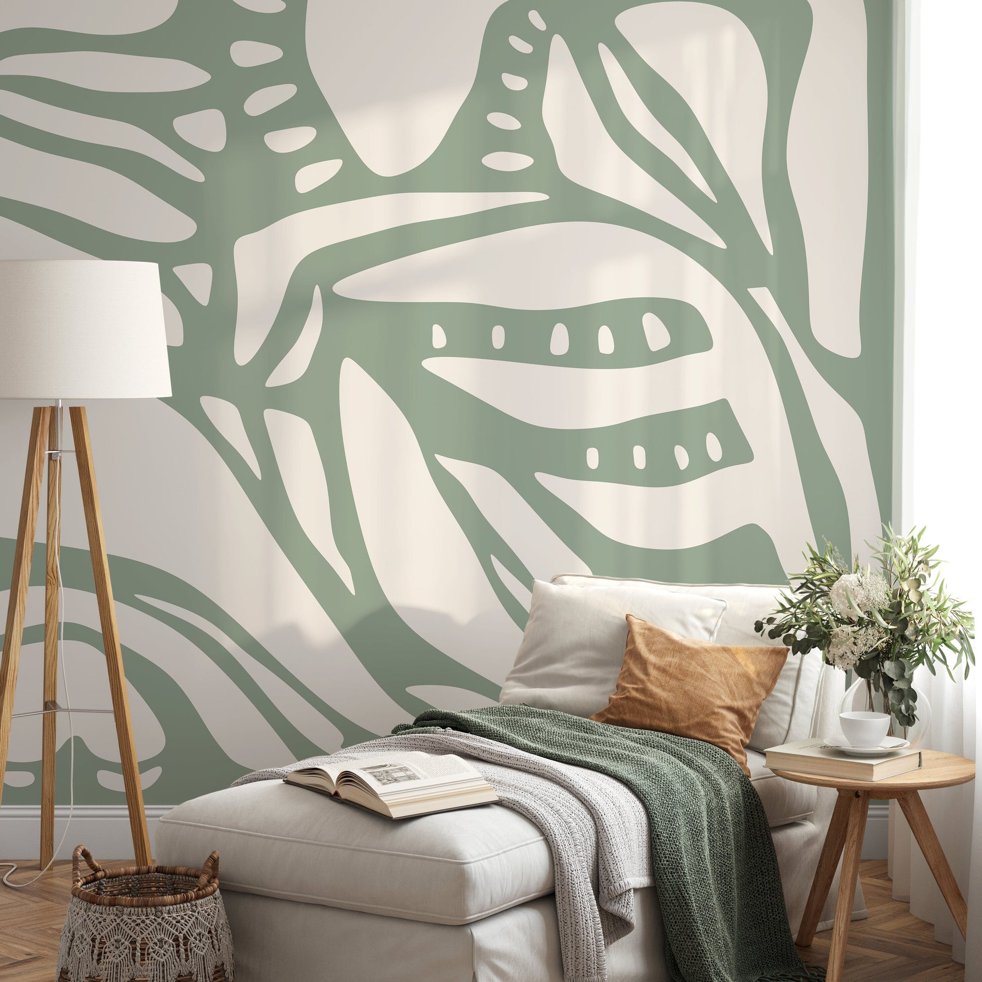 Light Green Abstract Art Wallpaper Large Boho Wallpaper Peel and Stick and Traditional Wallpaper - D624