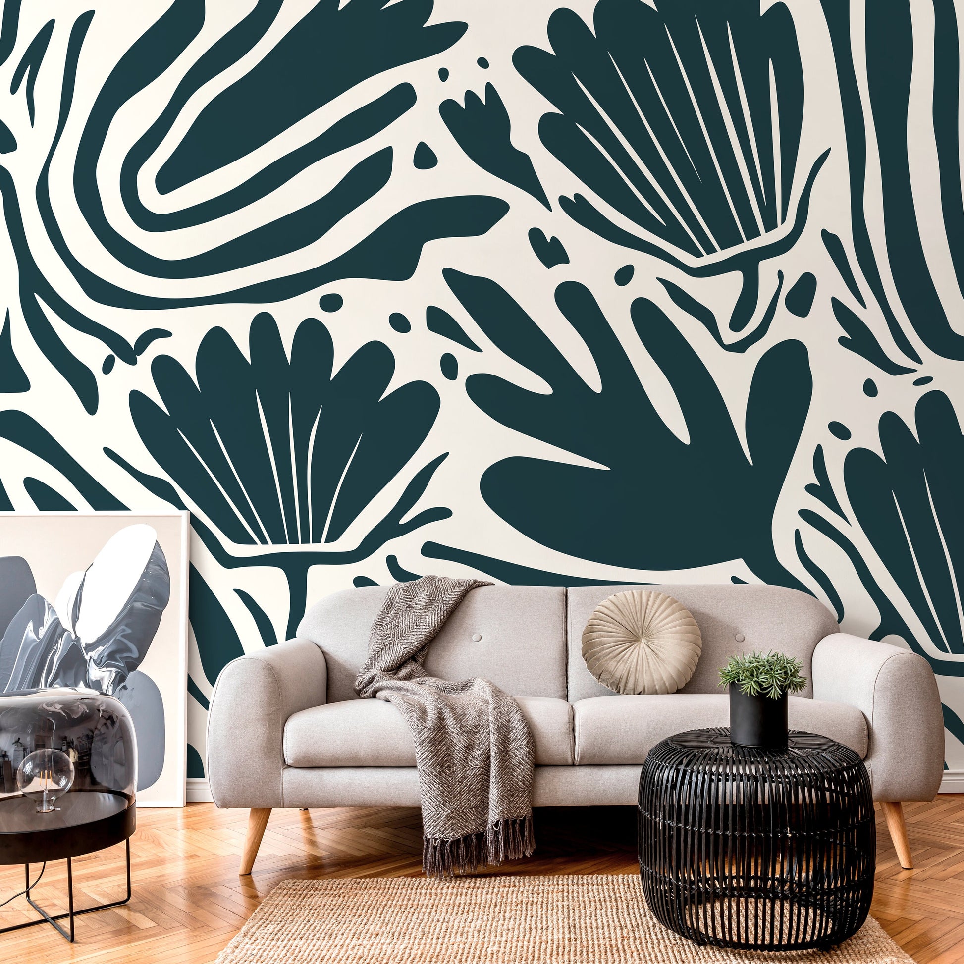 Floral Abstract Art Wallpaper Large Modern Mural Peel and Stick and Traditional Wallpaper - D662
