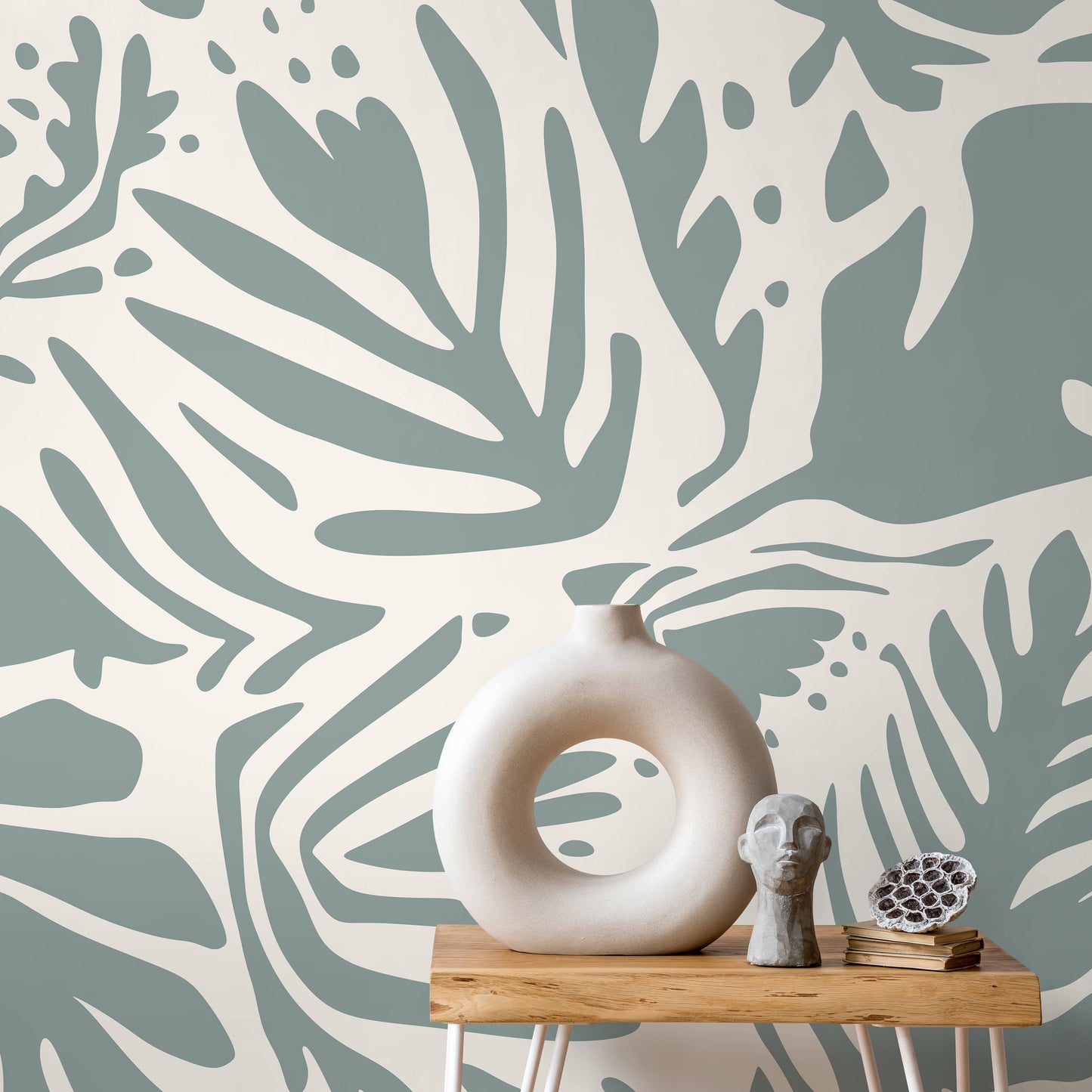 Light Green Leaf Abstract Wallpaper Boho Wallpaper Peel and Stick and Traditional Wallpaper - D664