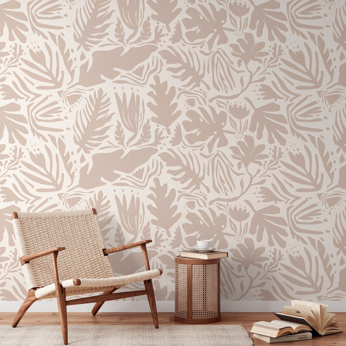Light Leaf Abstract Wallpaper Boho Wallpaper Peel and Stick and Traditional Wallpaper - D666