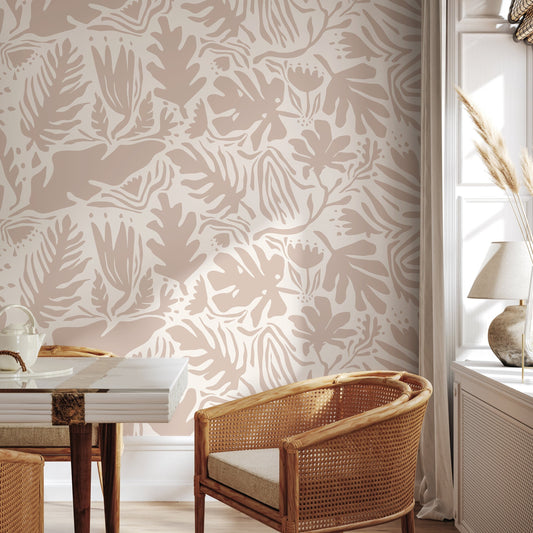 Light Leaf Abstract Wallpaper Boho Wallpaper Peel and Stick and Traditional Wallpaper - D666