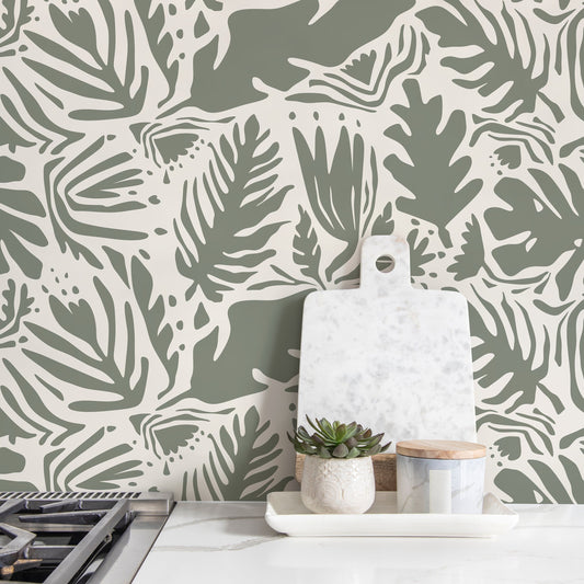 Leaf Abstract Wallpaper Boho Wallpaper Peel and Stick and Traditional Wallpaper - D668