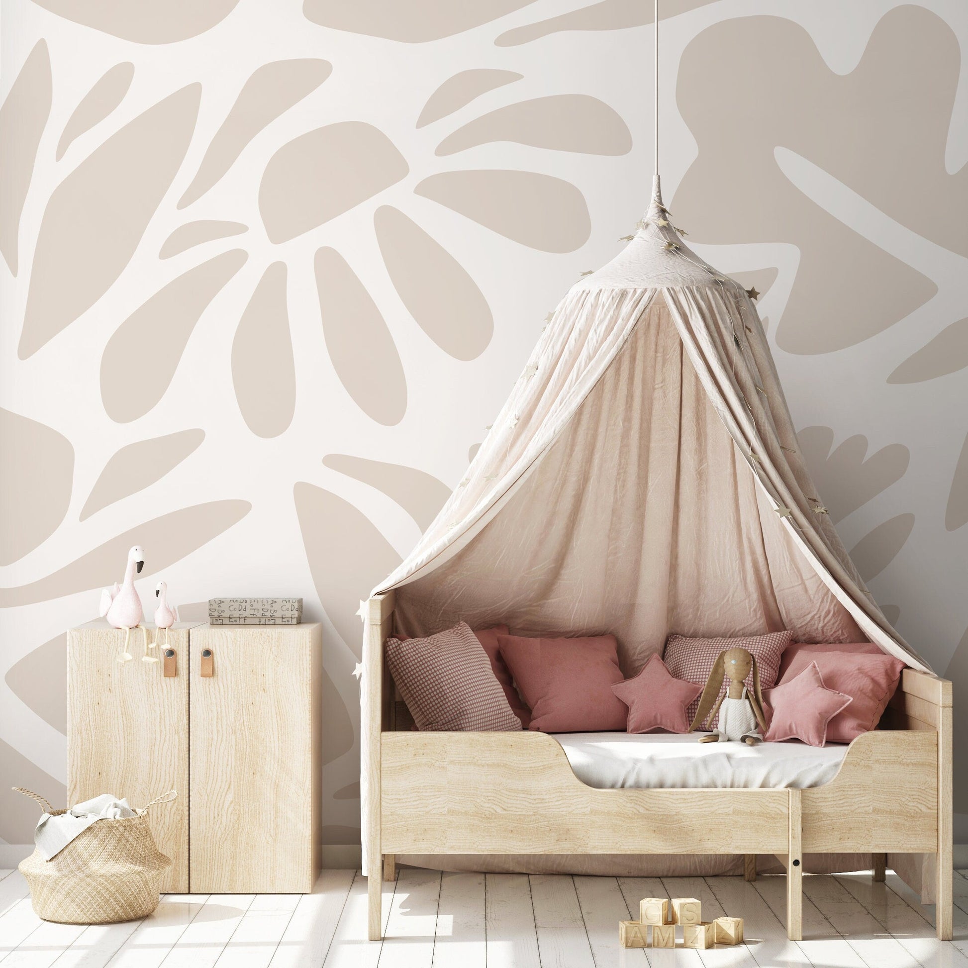 Neutral Abstract Wallpaper Boho Flora Mural Peel and Stick and Traditional Wallpaper - D671