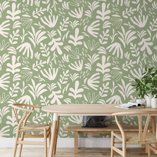 Light Green Abstract Garden Wallpaper Boho Wallpaper Peel and Stick and Traditional Wallpaper - D676