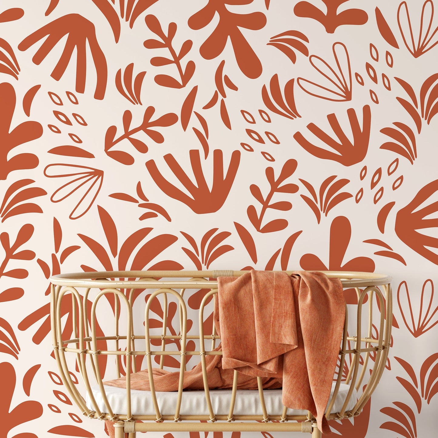 Orange Abstract Garden Wallpaper Boho Wallpaper Peel and Stick and Traditional Wallpaper - D677