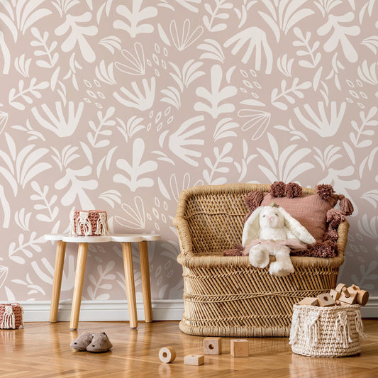 Neutral Abstract Garden Wallpaper Boho Wallpaper Peel and Stick and Traditional Wallpaper - D678