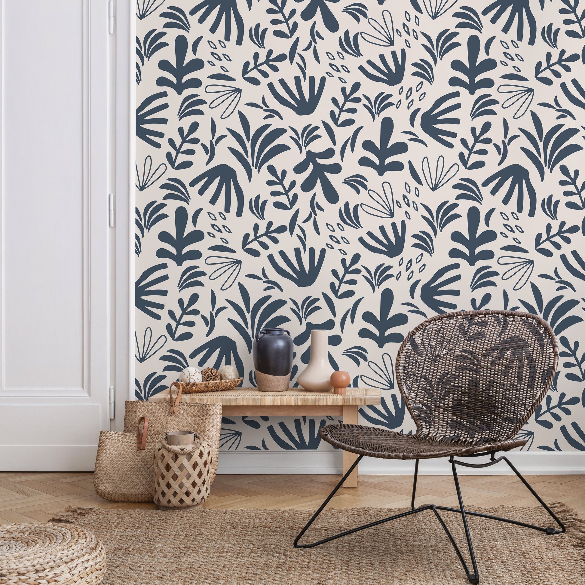 Abstract Garden Wallpaper Boho Wallpaper Peel and Stick and Traditional Wallpaper - D679