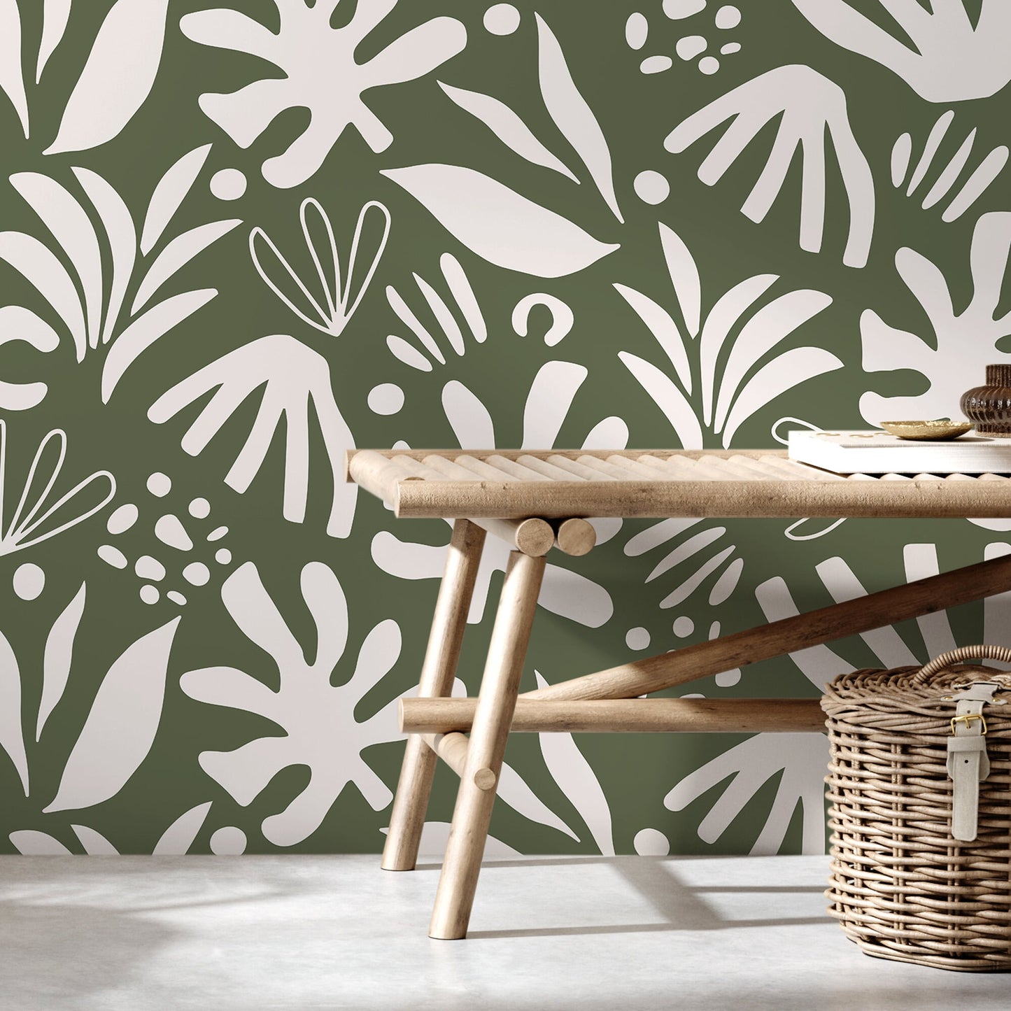 Green Abstract Garden Wallpaper Boho Wallpaper Peel and Stick and Traditional Wallpaper - D680