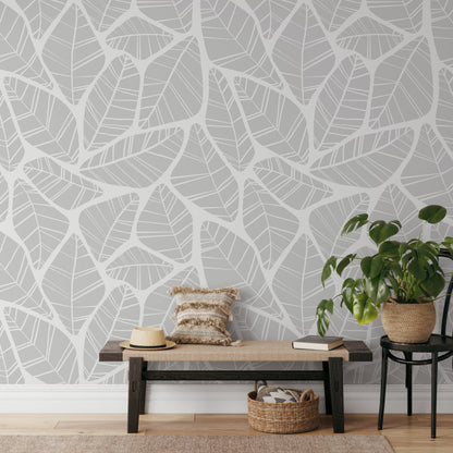 Gray Leaf Minimal Wallpaper / Peel and Stick Wallpaper Removable Wallpaper Home Decor Wall Art Wall Decor Room Decor - C679