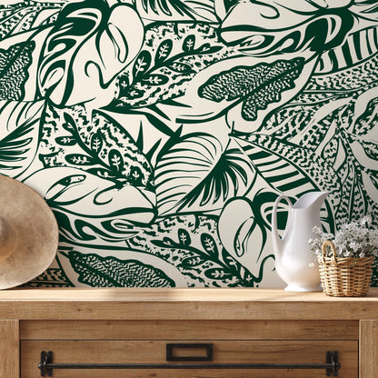 Green Leaf Abstract Wallpaper / Peel and Stick Wallpaper Removable Wallpaper Home Decor Wall Art Wall Decor Room Decor - C706