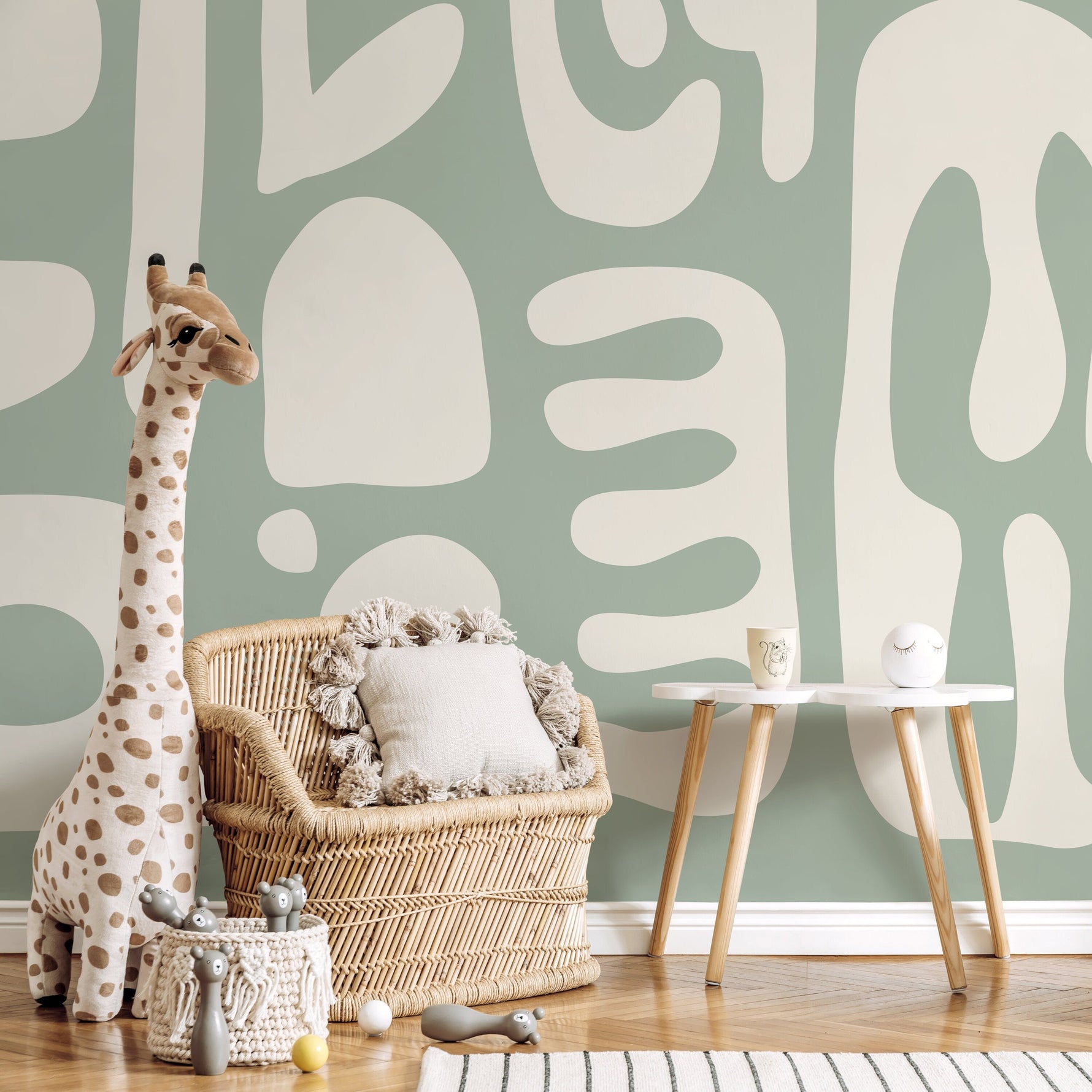 Light Green Abstract Art Mural Modern Wallpaper Peel and Stick Wallpaper Home Decor - D593