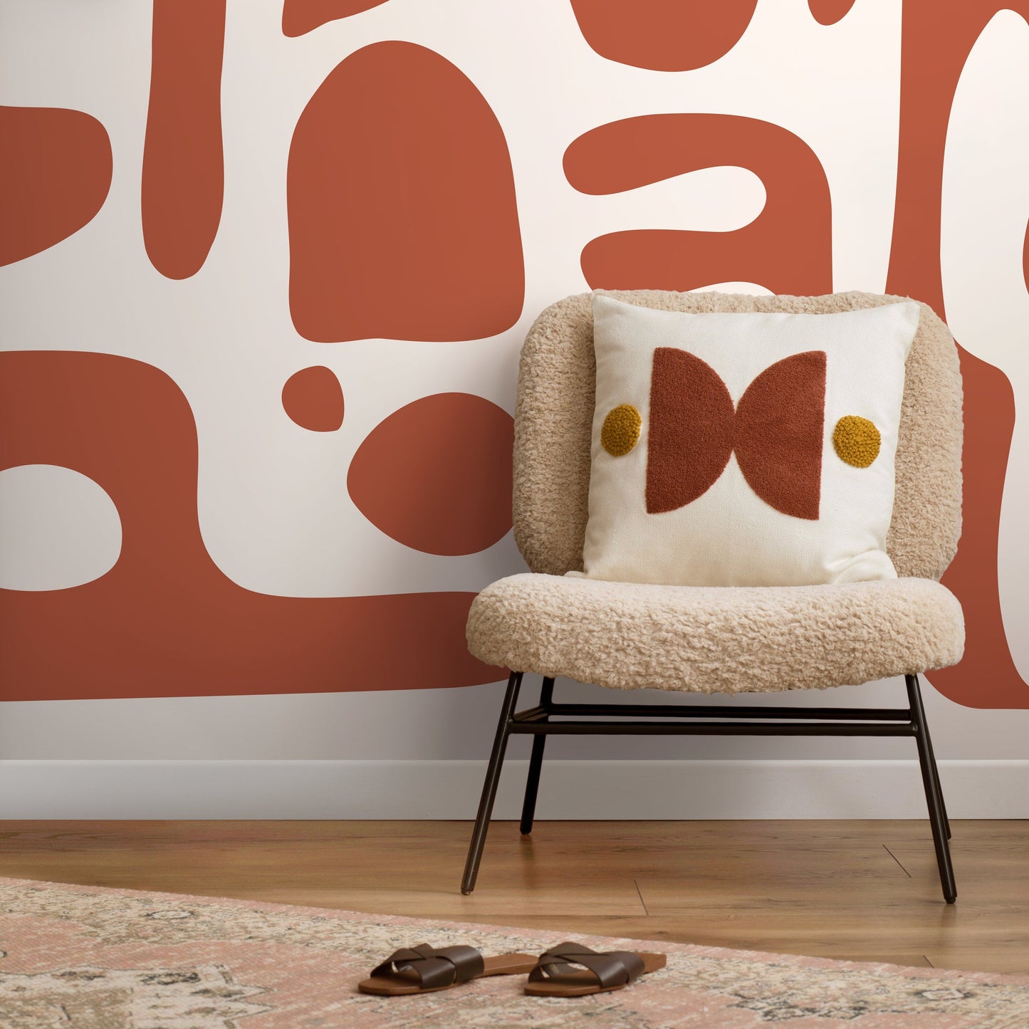 Orange Abstract Art Mural Modern Wallpaper Peel and Stick Wallpaper Home Decor - D595