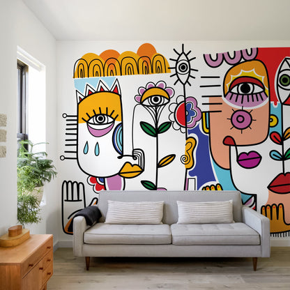 Colorful Abstract Mural Surreal Art Wallpaper Peel and Stick Wallpaper Home Decor - D596