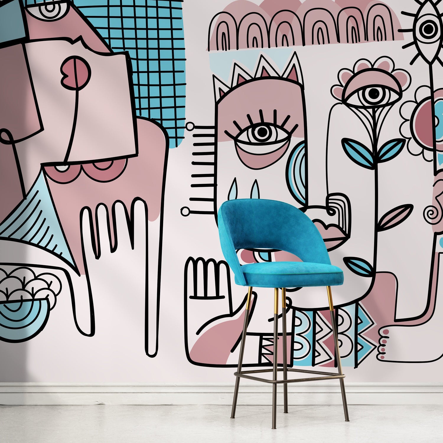 Pastel Abstract Mural Nursery Wallpaper Peel and Stick Wallpaper Home Decor - D598