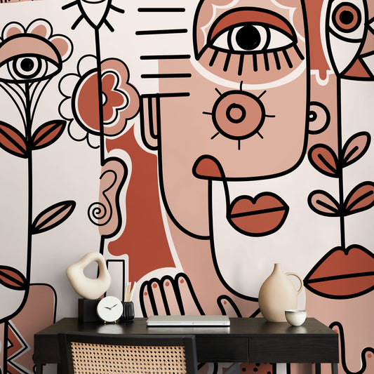 Surreal Abstract Art Mural Modern Wallpaper Peel and Stick Wallpaper Home Decor - D599