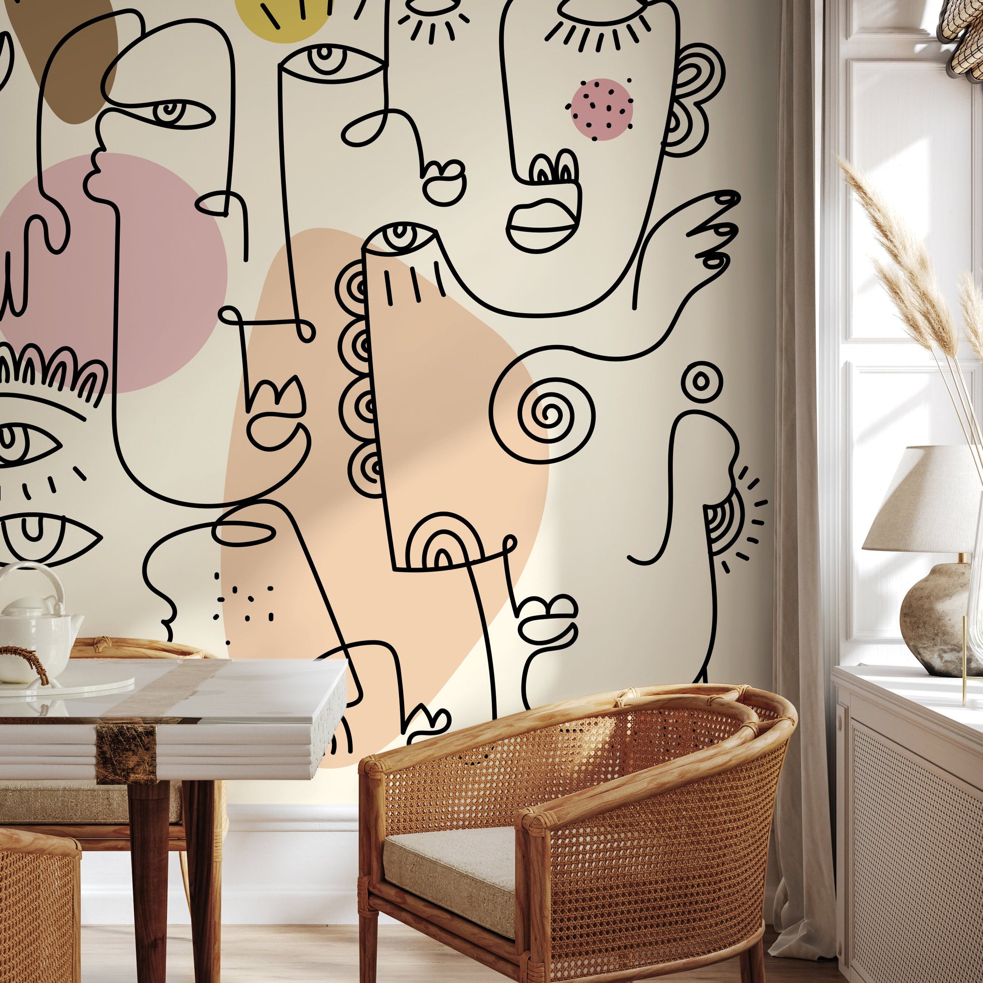 Abstract Faces Mural Modern Wallpaper Peel and Stick Wallpaper Home Decor - D600