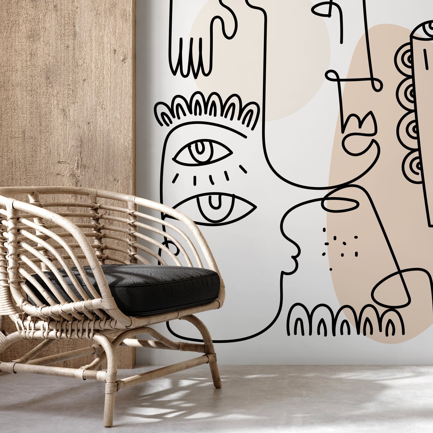 Neutral Abstract Mural Line Art Wallpaper Peel and Stick Wallpaper Home Decor - D602