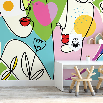Colorful Abstract Mural Line Art Wallpaper Peel and Stick Wallpaper Home Decor - D604