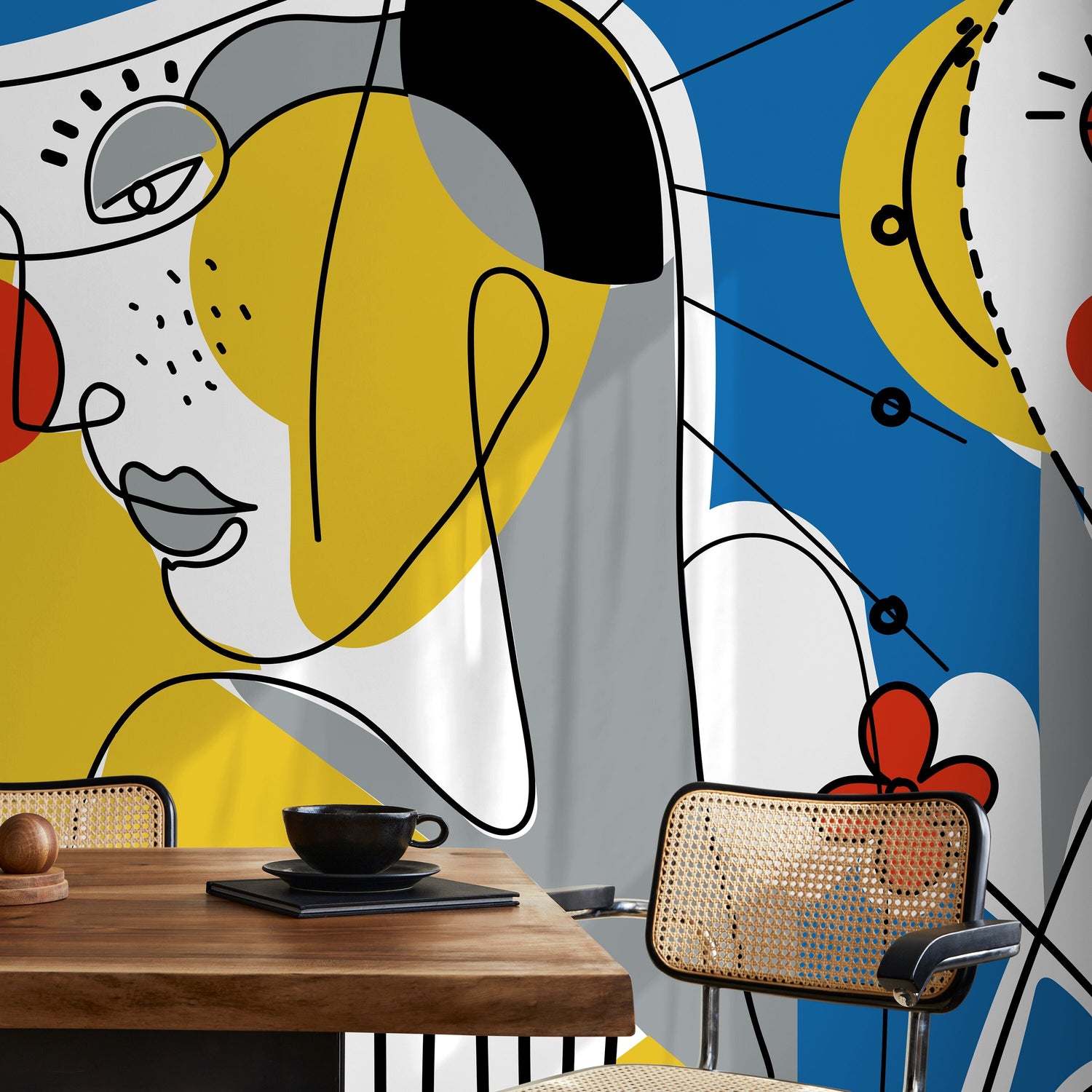 Colorful Line Art Mural Abstract Wallpaper Peel and Stick Wallpaper Home Decor - D605