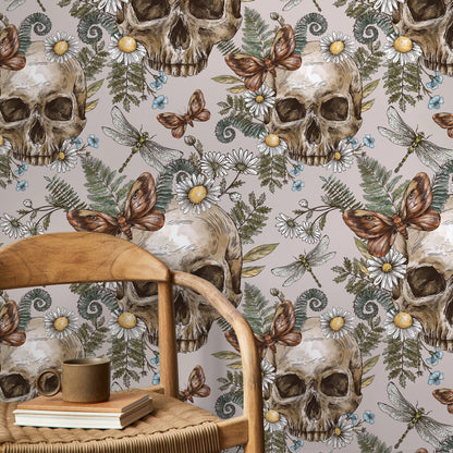 Fern and Skull Wallpaper Gothic Wallpaper Peel and Stick and Traditional Wallpaper - D830