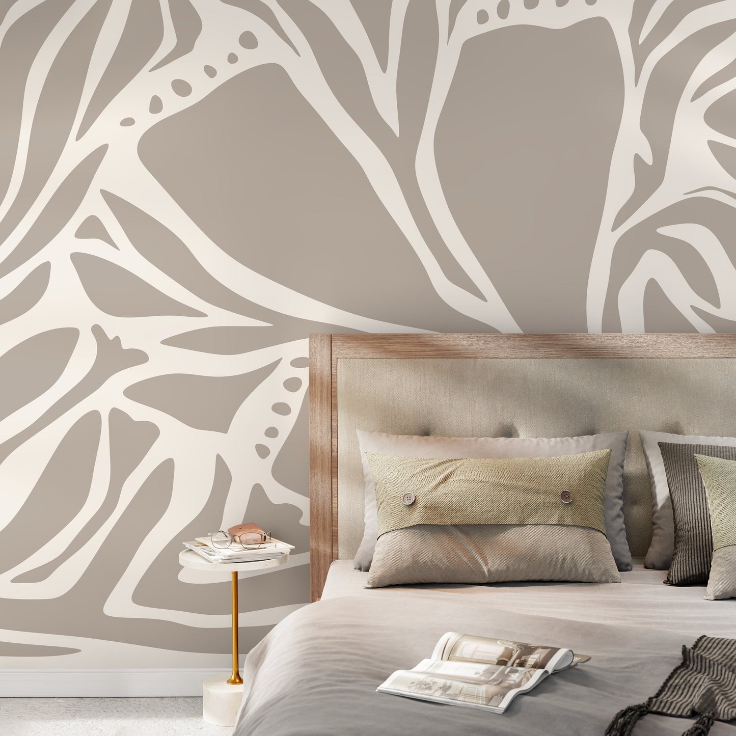 Neutral Abstract Art Wallpaper Large Boho Wallpaper Peel and Stick and Traditional Wallpaper - D630