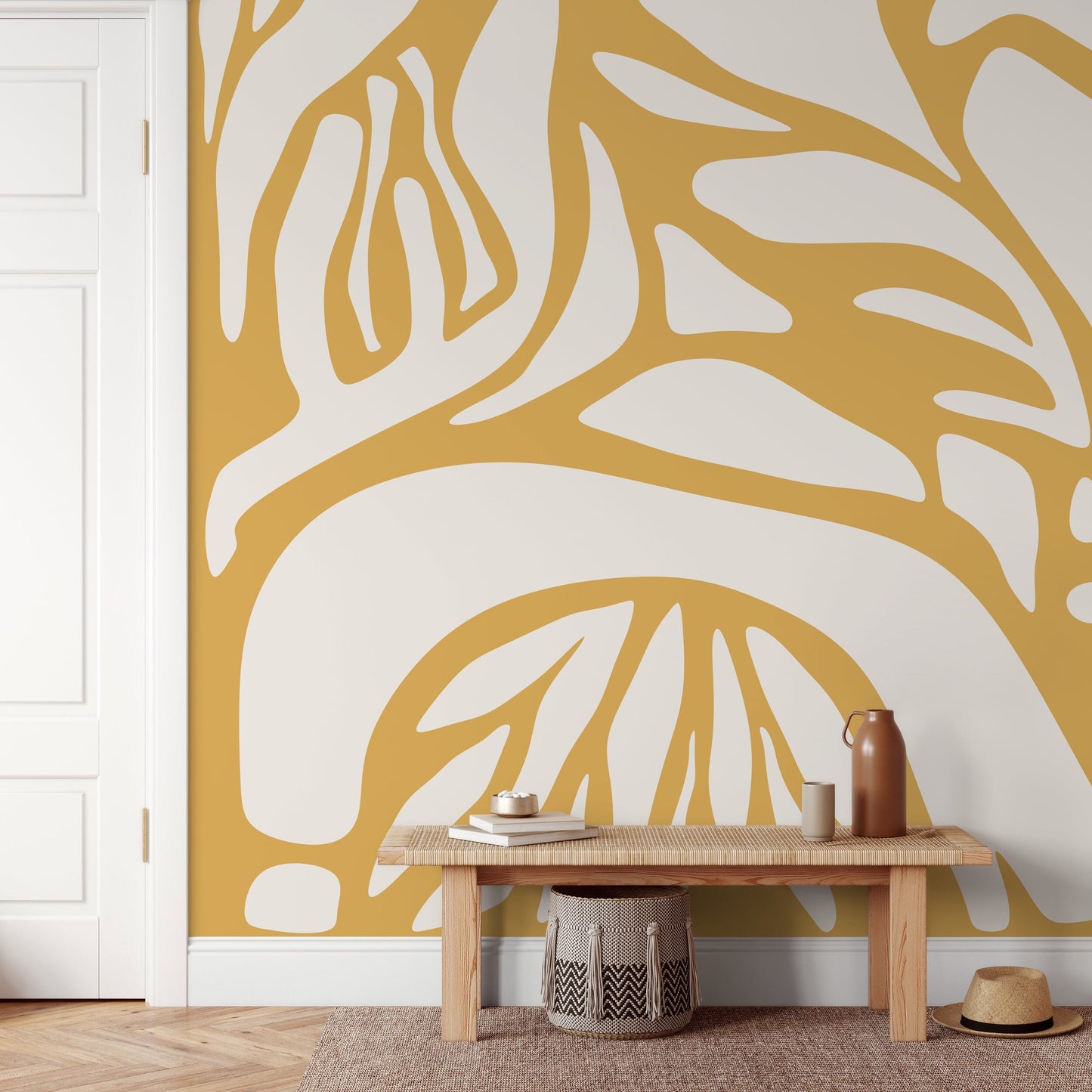 Yellow Abstract Art Wallpaper Large Modern Wallpaper Peel and Stick and Traditional Wallpaper - D632