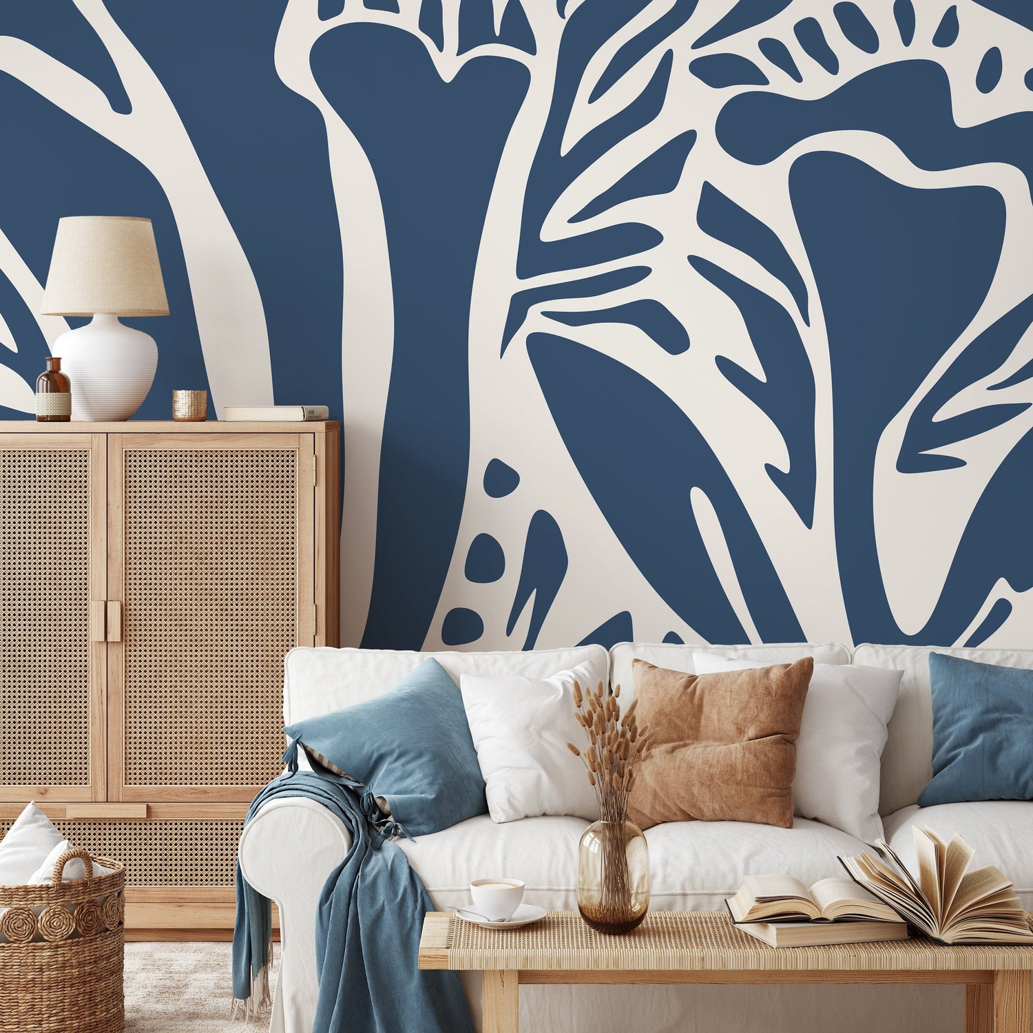 Dark Blue and Beige Abstract Wallpaper Large Modern Wallpaper Peel and Stick and Traditional Wallpaper - D633
