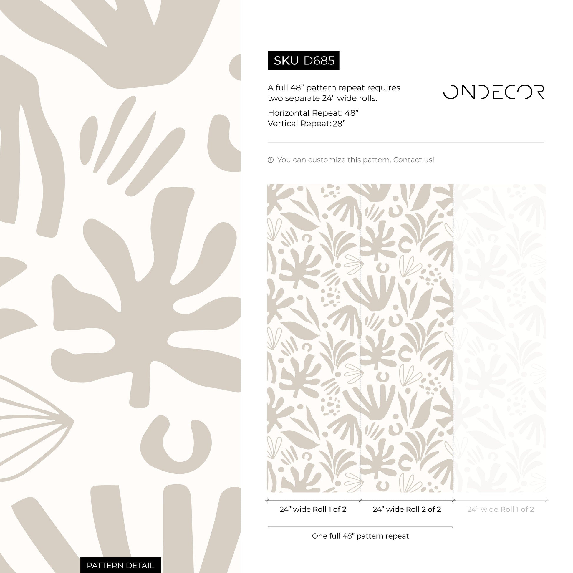 Neutral Abstract Leaf Wallpaper Boho Wallpaper Peel and Stick and Traditional Wallpaper - D685